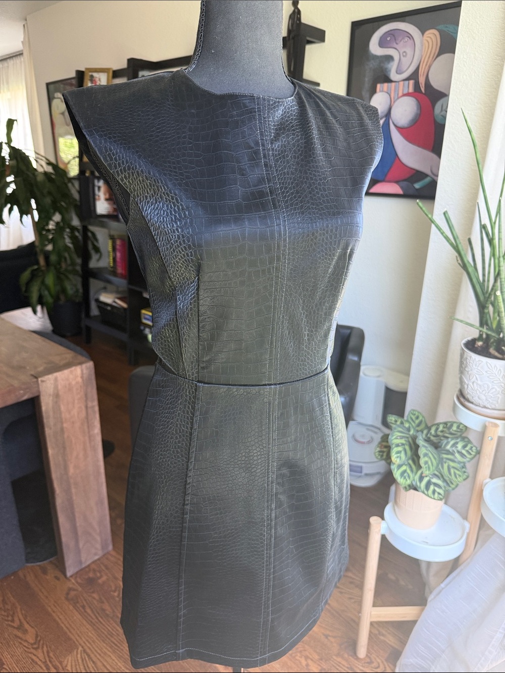 French Connection Black Faux-Croc Mini Dress